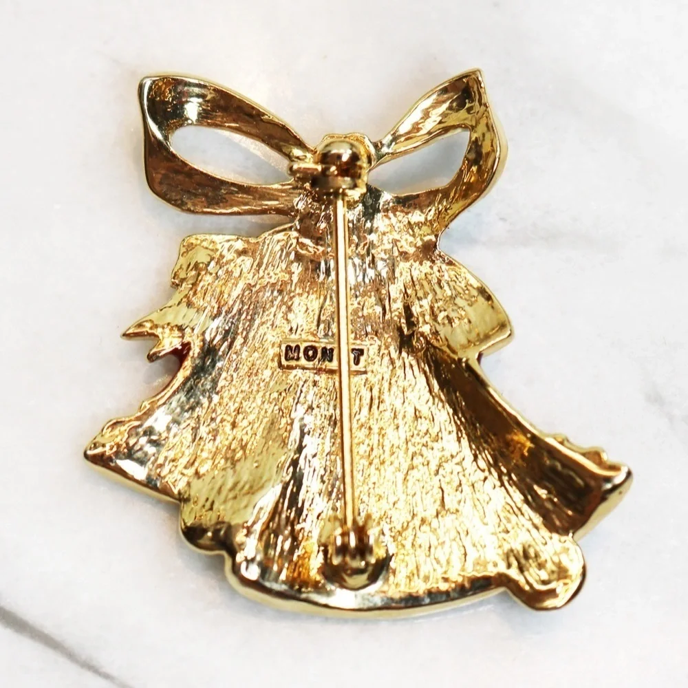 🎄🧑🏻‍🎄✨ Monet Holiday Bell Brooch with Gold & Red Enamel Highlights ⚜️🎁🎄✨